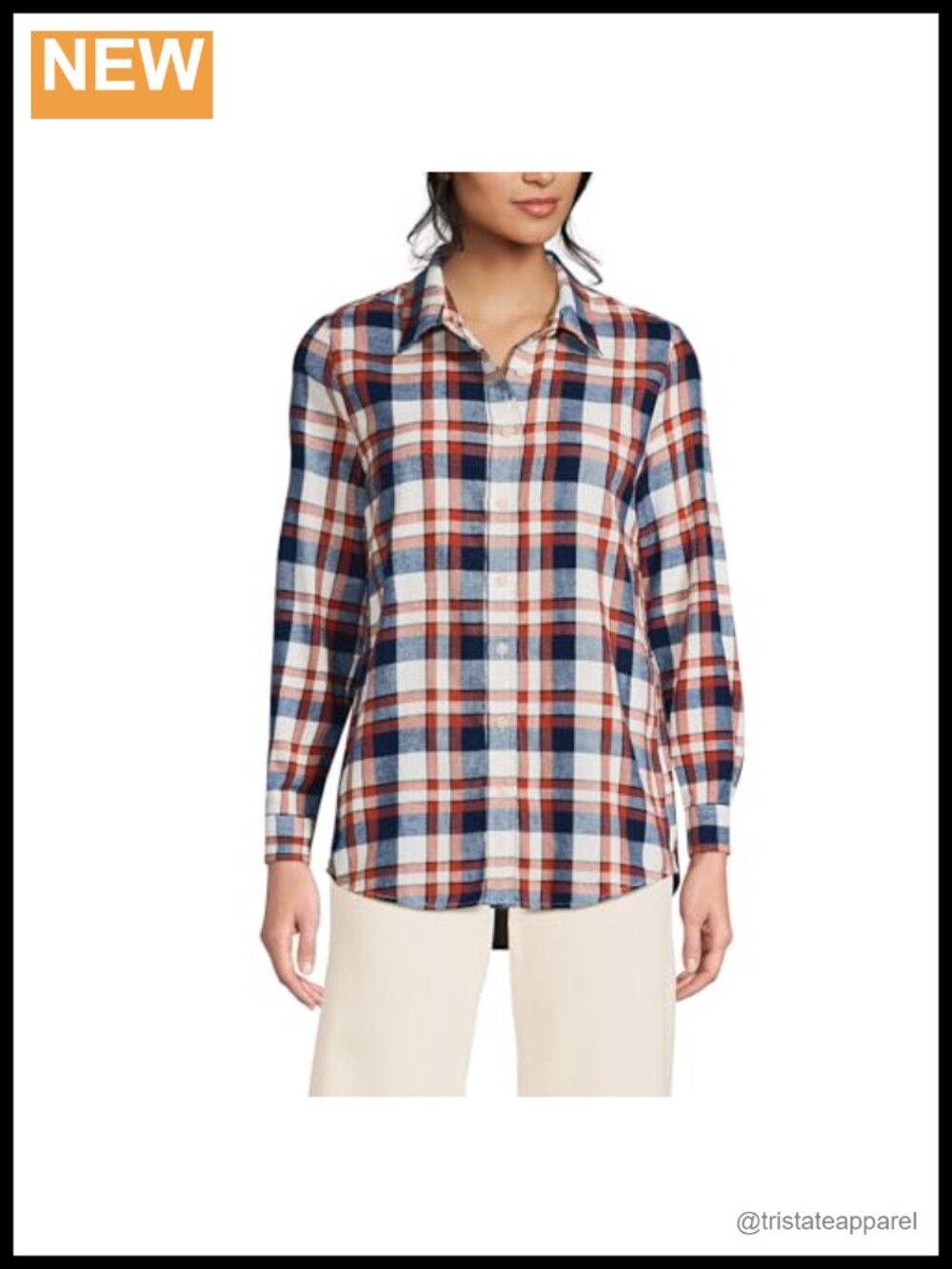 Lands' End Women's Flannel Boyfriend Fit Long Sleeve Button Down Shirt